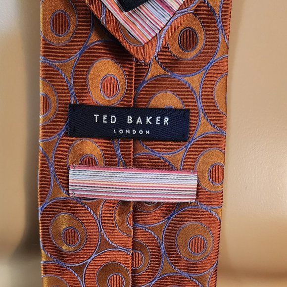 TED BAKER LONDON Burnt orange and Tan Geometric Silk Tie - Picture 4 of 5